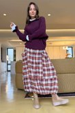 Roberta Plaid Brushed Cotton Balloon Hem Skirt Amber